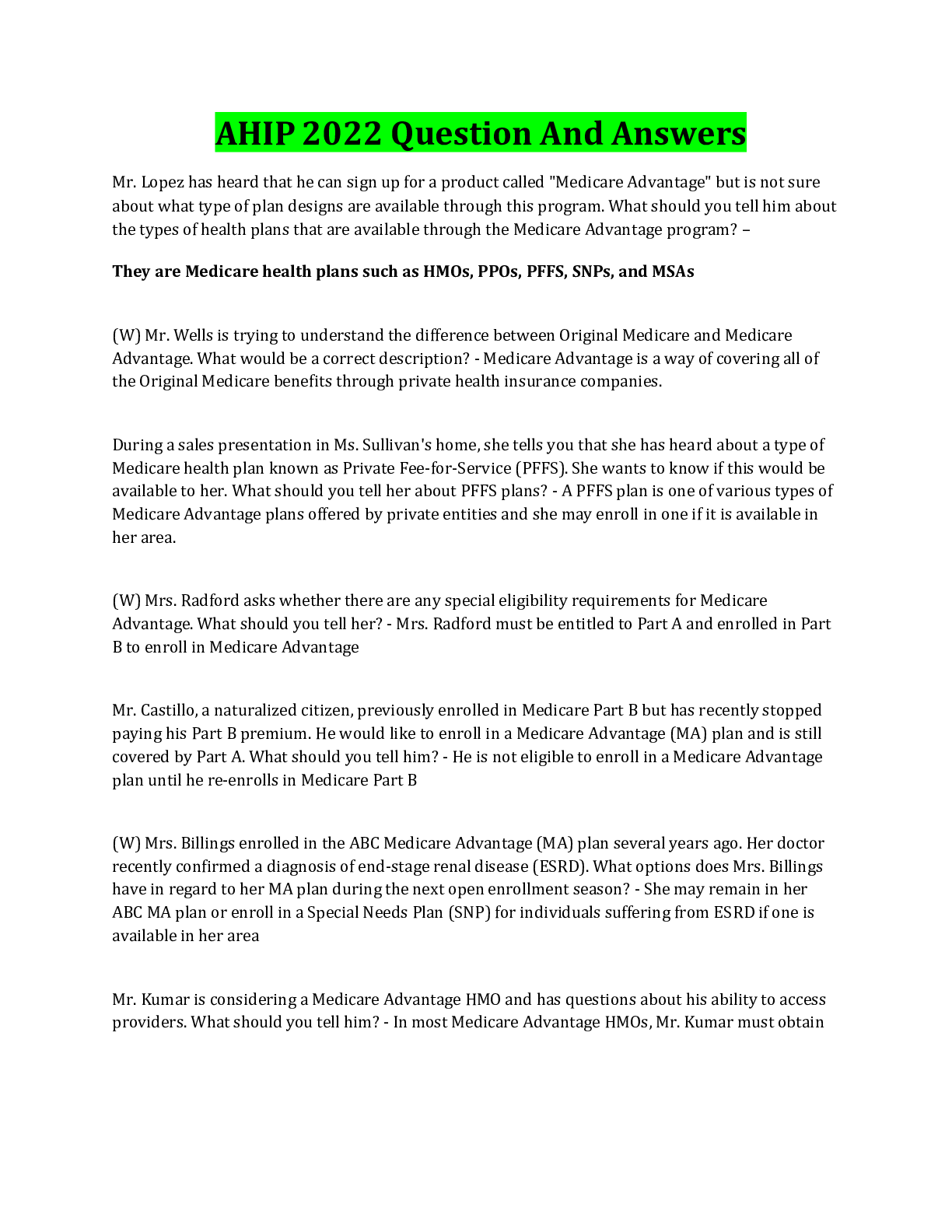 Preview image for AHIP 2022 Question And Answers With Complete Solution Rated A..